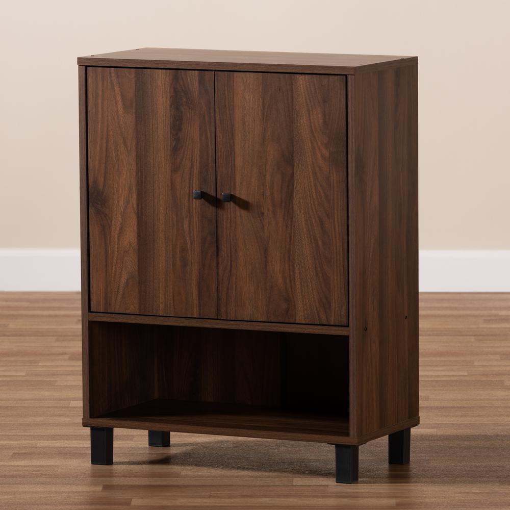 Walnut Brown Finished 2-Door Wood Entryway Shoe Storage Cabinet. Picture 19