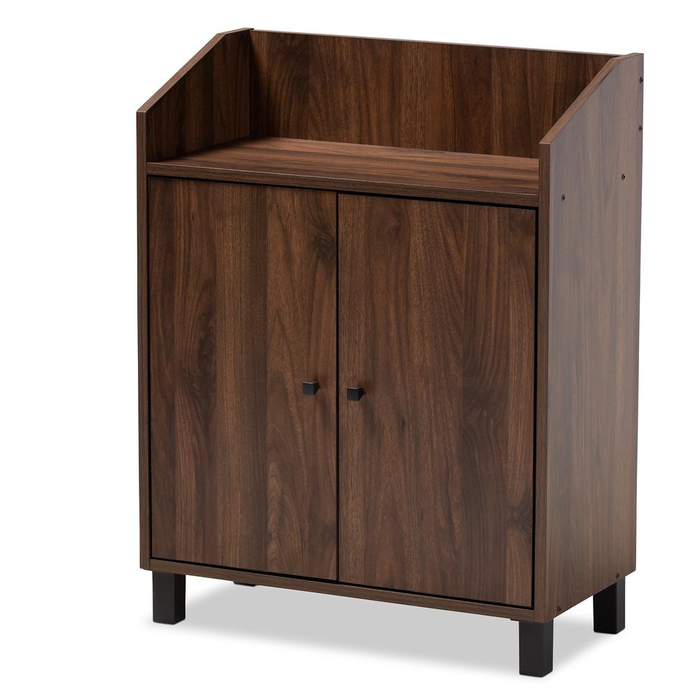 Walnut Brown Finished 2-Door Wood Entryway Shoe Storage Cabinet with Open Shelf. Picture 11