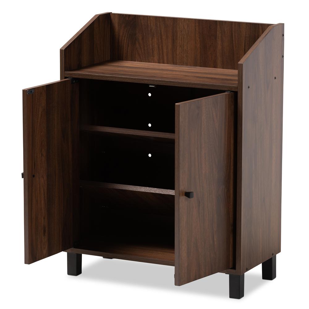 Walnut Brown Finished 2-Door Wood Entryway Shoe Storage Cabinet with Open Shelf. Picture 12