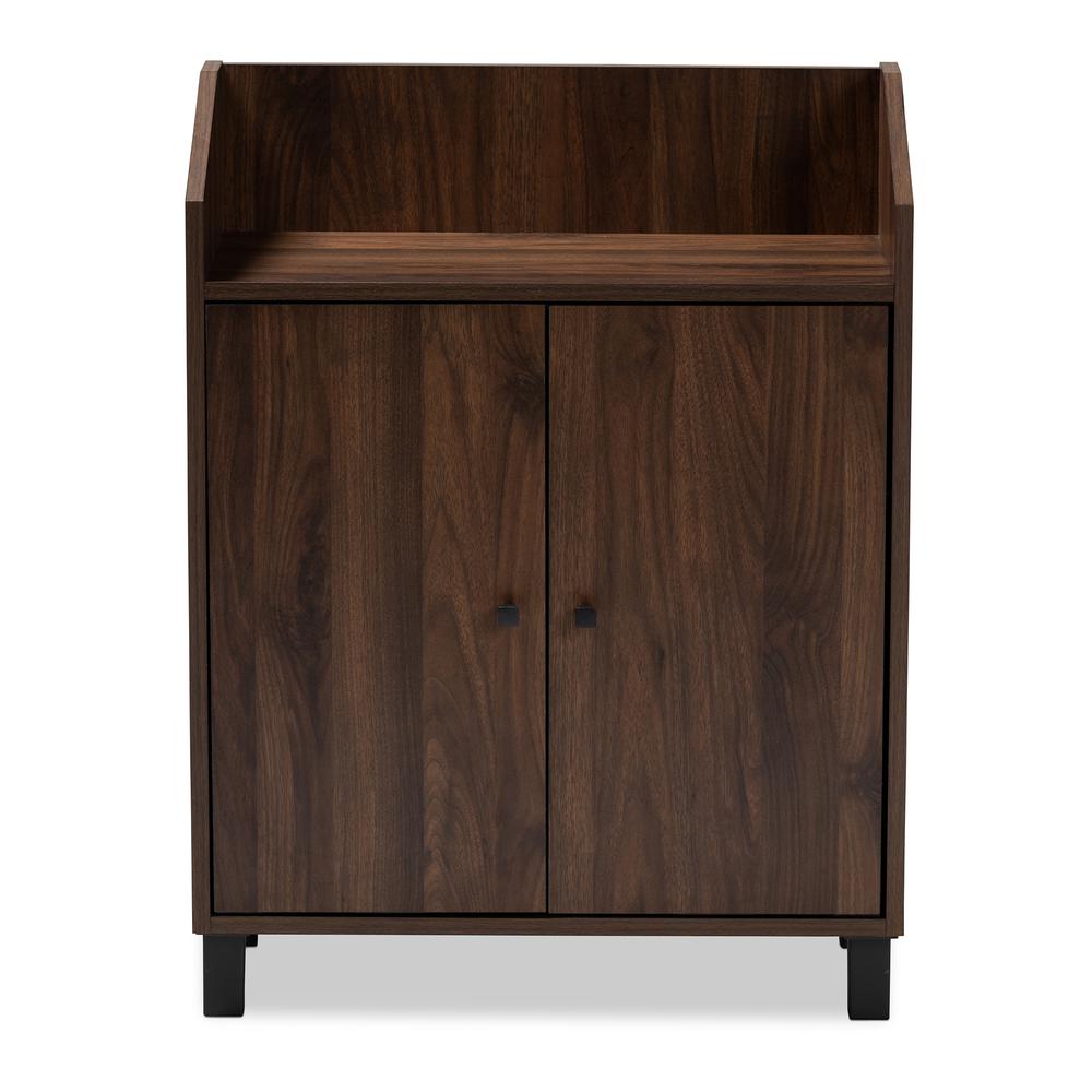 Walnut Brown Finished 2-Door Wood Entryway Shoe Storage Cabinet with Open Shelf. Picture 13