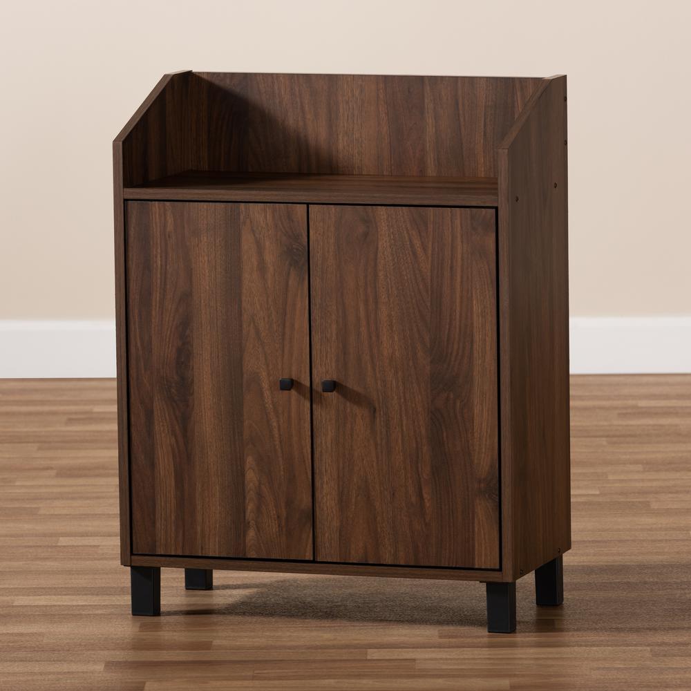 Walnut Brown Finished 2-Door Wood Entryway Shoe Storage Cabinet with Open Shelf. Picture 19