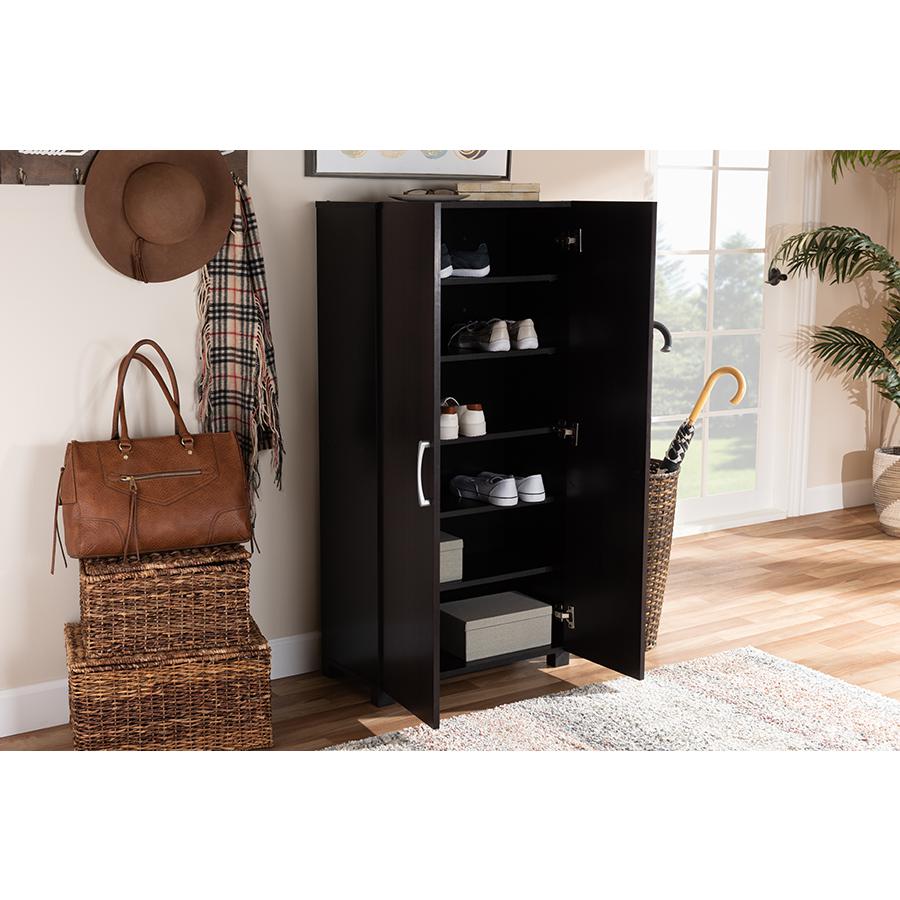 Two-Tone Wenge and Black Finished 2-Door Wood Entryway Shoe Storage Cabinet. Picture 21