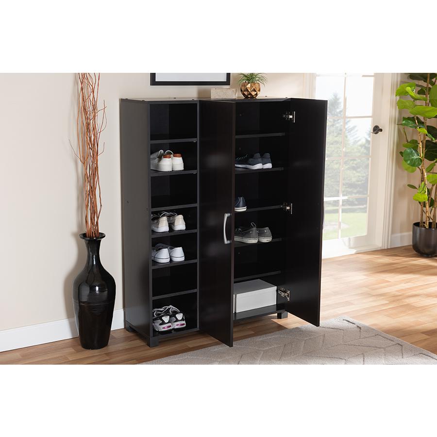 Baxton Studio Marine Modern and Contemporary Wenge Dark Brown Finished 2-Door Wood Entryway Shoe Storage Cabinet with Open Shelves. Picture 9