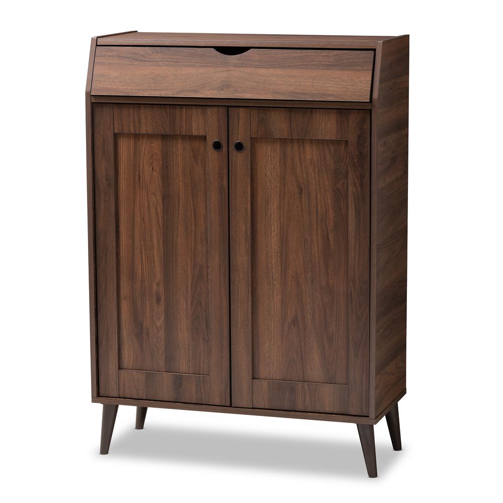 Walnut Brown finished 2-Door Wood Entryway Shoe Storage Cabinet. Picture 11