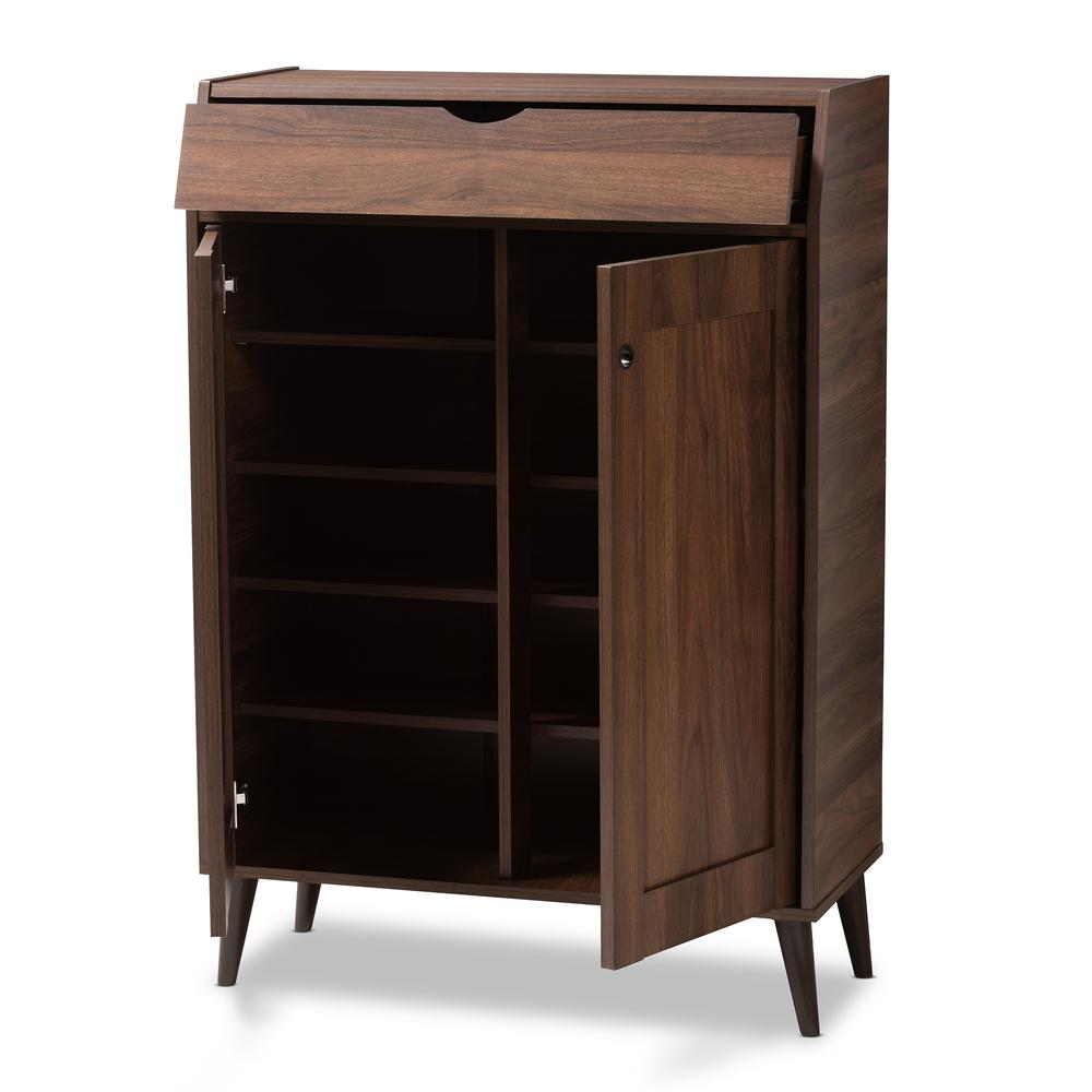 Walnut Brown finished 2-Door Wood Entryway Shoe Storage Cabinet. Picture 12