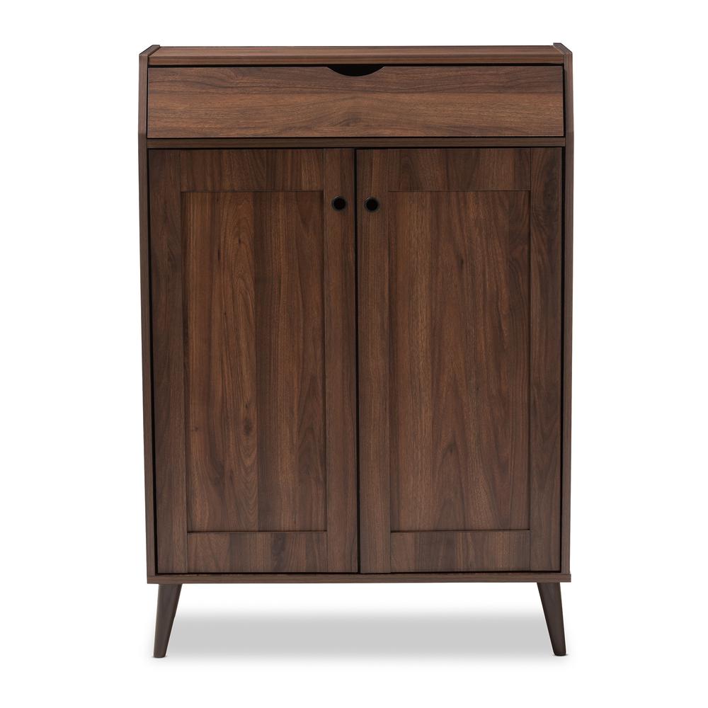 Walnut Brown finished 2-Door Wood Entryway Shoe Storage Cabinet. Picture 13