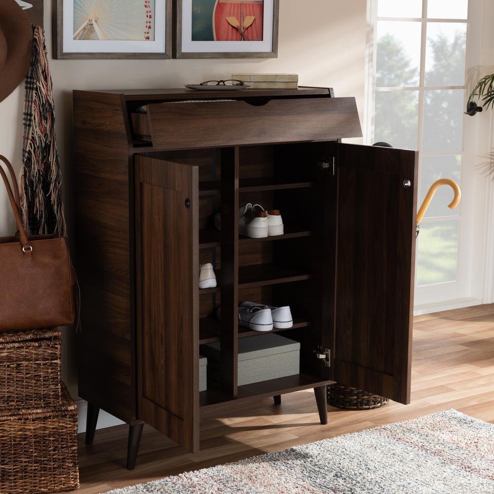 Walnut Brown finished 2-Door Wood Entryway Shoe Storage Cabinet. Picture 18