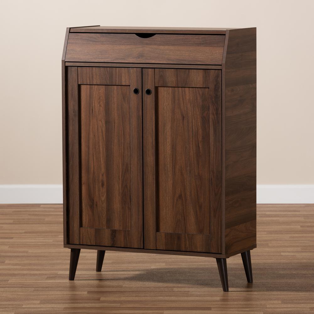 Walnut Brown finished 2-Door Wood Entryway Shoe Storage Cabinet. Picture 19