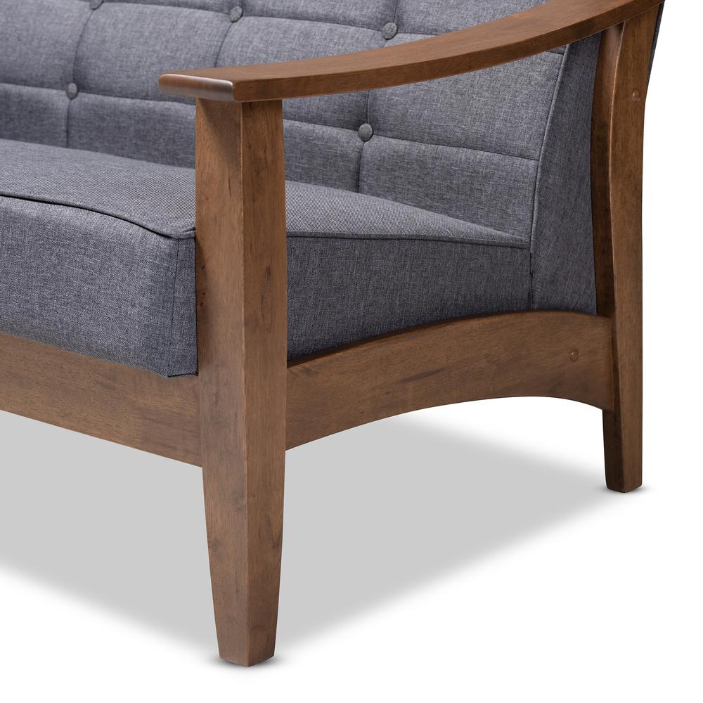 Baxton Studio Larsen Mid-Century Modern Gray Fabric Upholstered Walnut Wood Sofa. Picture 15