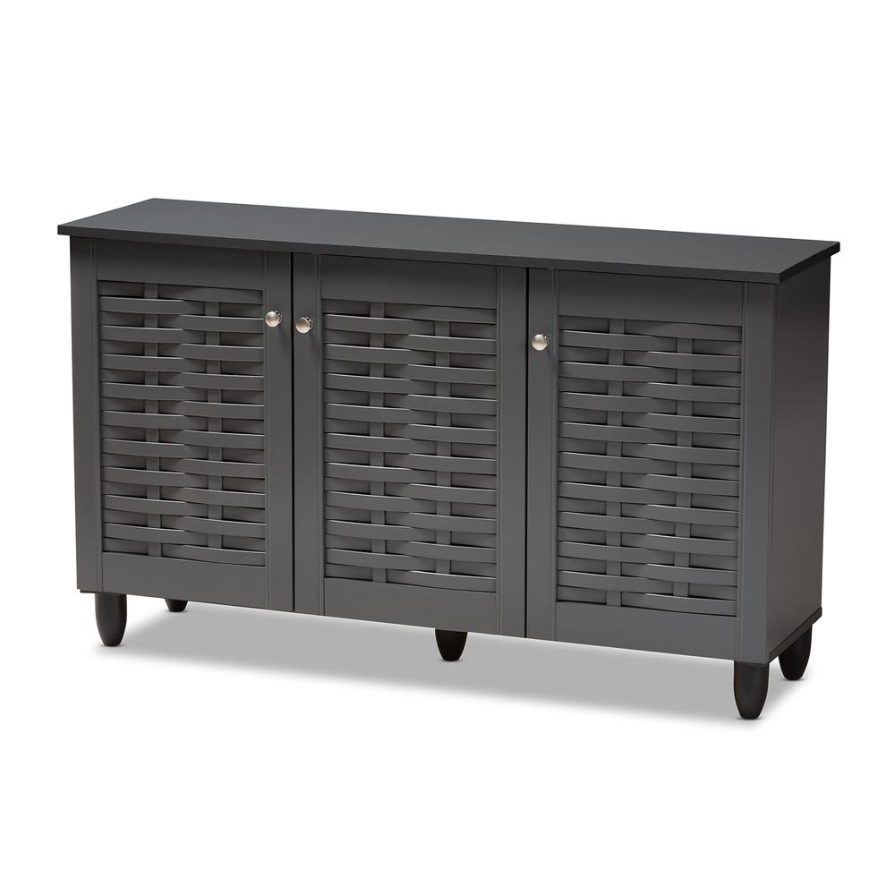 Dark Gray 3-Door Wooden Entryway Shoe Storage Cabinet. Picture 11