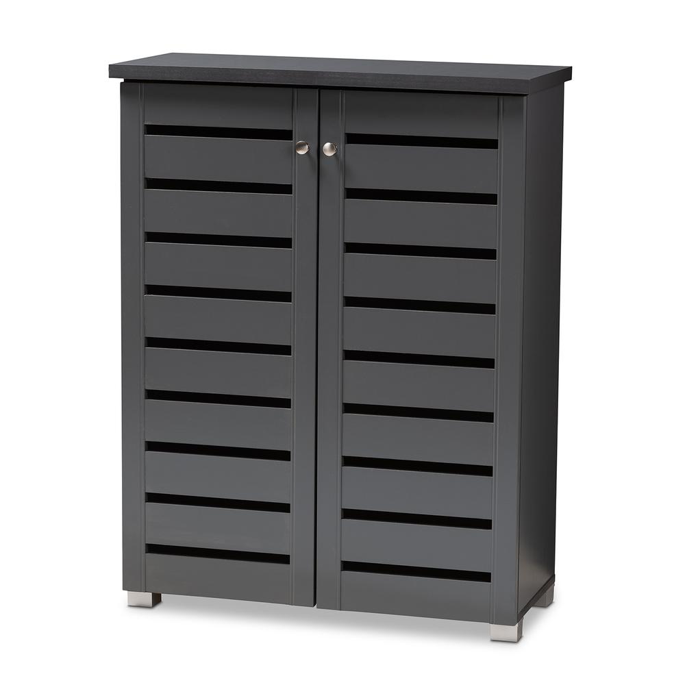 Dark Gray 2-Door Wooden Entryway Shoe Storage Cabinet. Picture 11