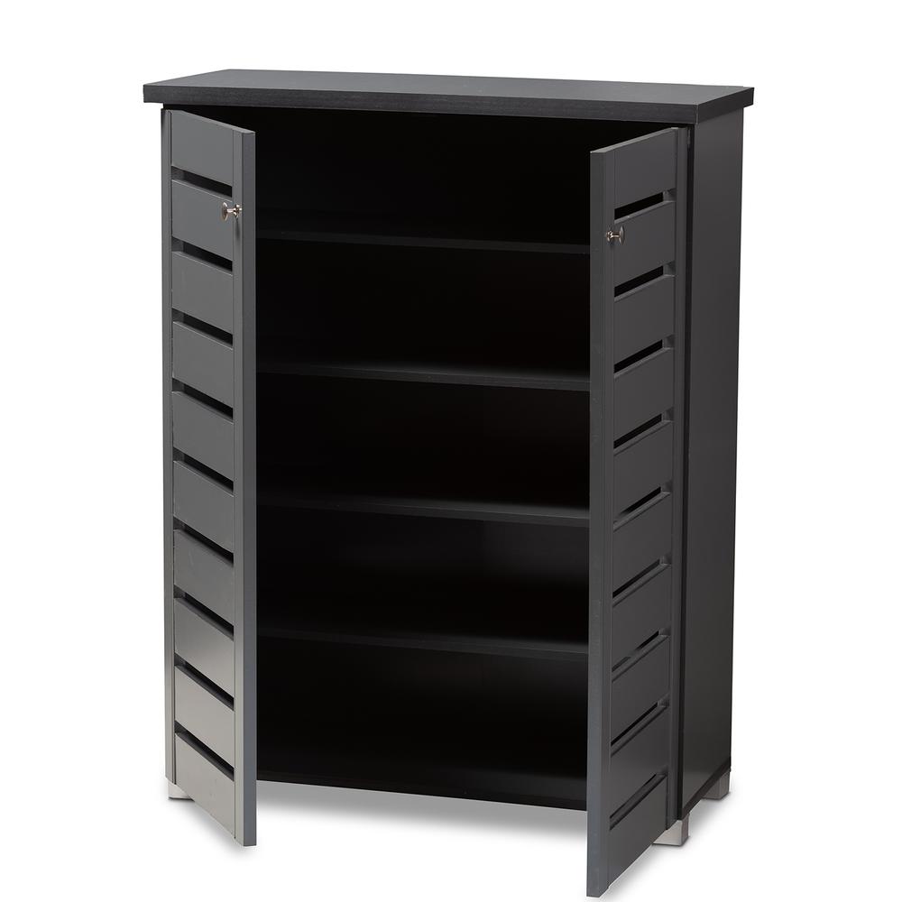 Dark Gray 2-Door Wooden Entryway Shoe Storage Cabinet. Picture 12