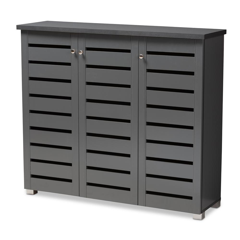 Dark Gray 3-Door Wooden Entryway Shoe Storage Cabinet. Picture 11