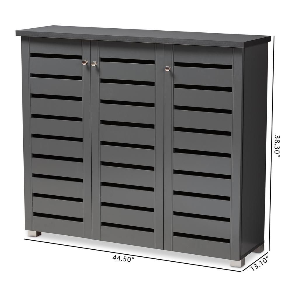 Dark Gray 3-Door Wooden Entryway Shoe Storage Cabinet. Picture 20