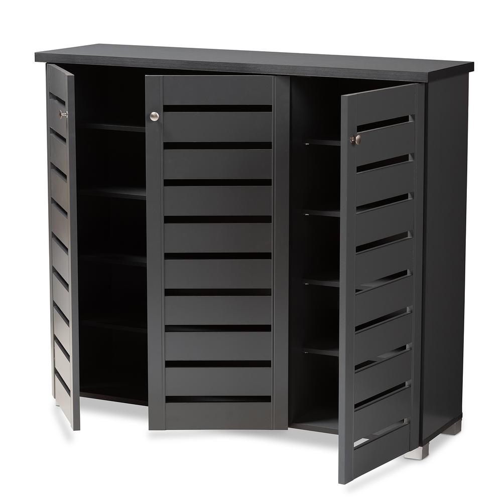 Dark Gray 3-Door Wooden Entryway Shoe Storage Cabinet. Picture 12