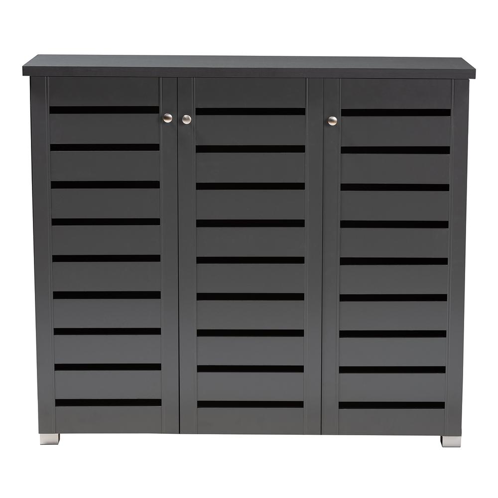 Dark Gray 3-Door Wooden Entryway Shoe Storage Cabinet. Picture 13