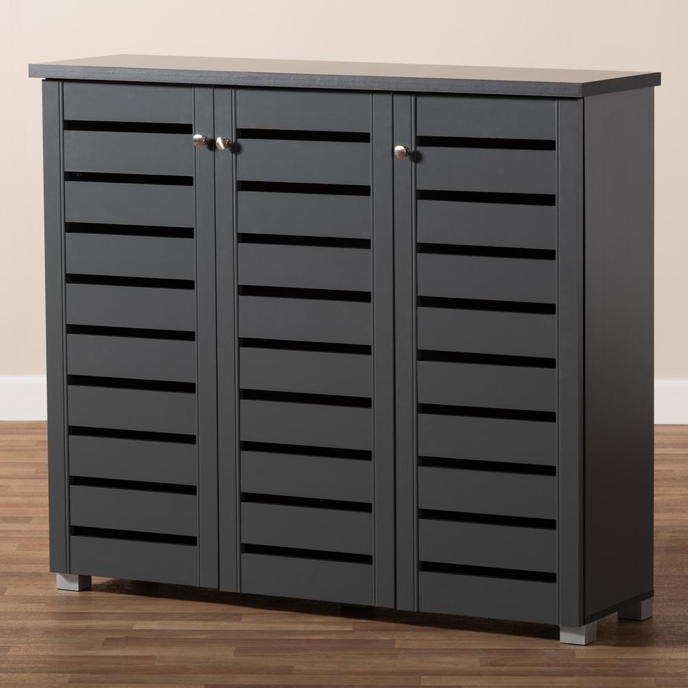 Dark Gray 3-Door Wooden Entryway Shoe Storage Cabinet. Picture 19