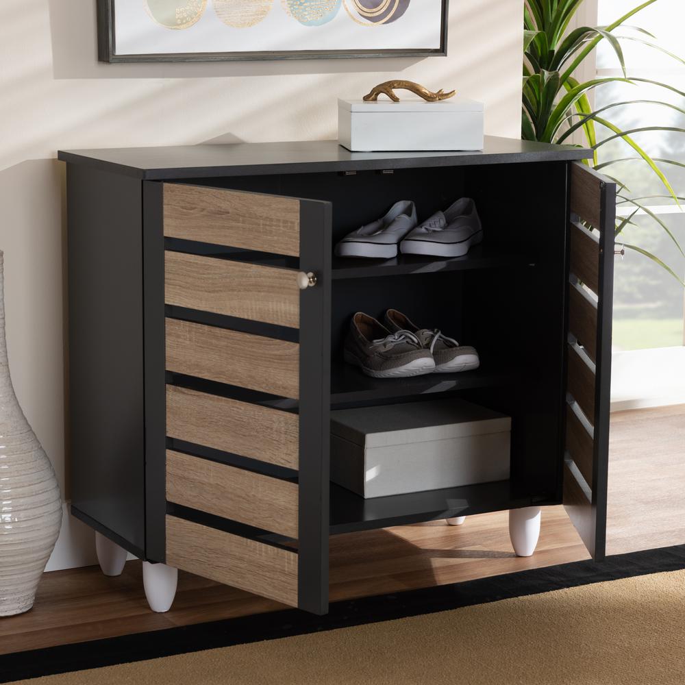 Baxton Studio Gisela Modern and Contemporary Two-Tone Oak and Dark Gray 2-Door Shoe Storage Cabinet. Picture 8