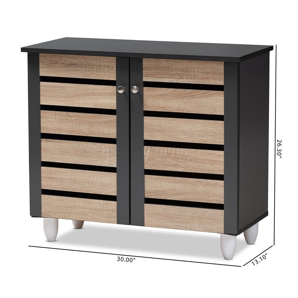 Two-Tone Oak and Dark Gray 2-Door Shoe Storage Cabinet. Picture 18