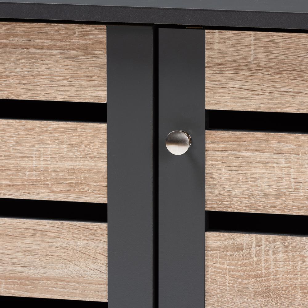 Two-Tone Oak and Dark Gray 3-Door Shoe Storage Cabinet. Picture 15