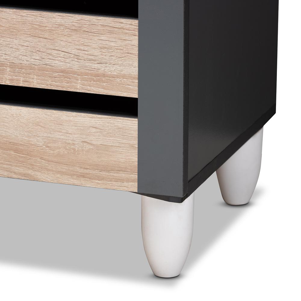 Two-Tone Oak and Dark Gray 3-Door Shoe Storage Cabinet. Picture 16