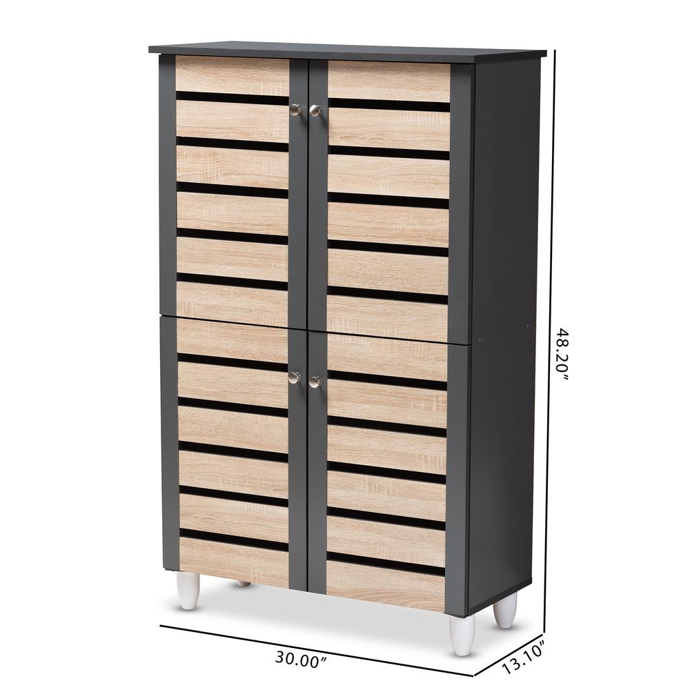 Two-Tone Oak and Dark Gray 4-Door Shoe Storage Cabinet. Picture 20