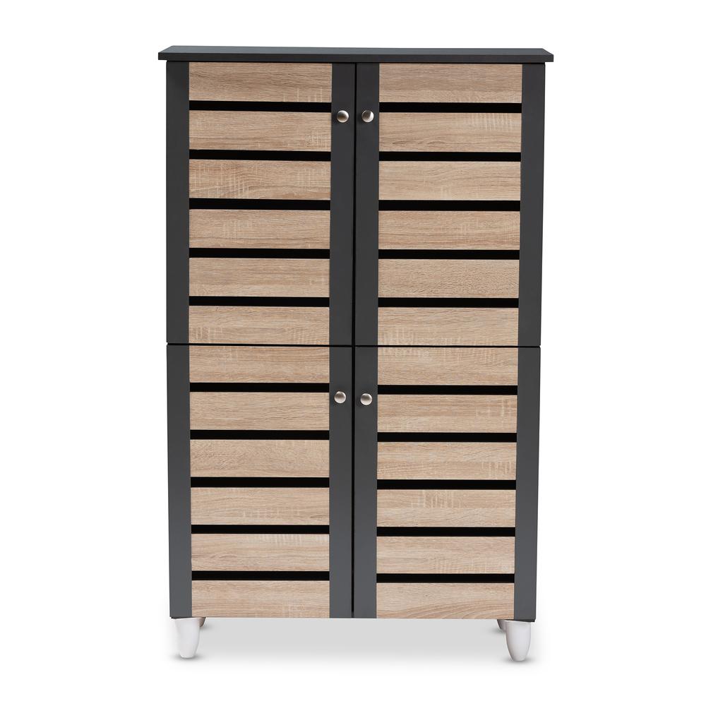Two-Tone Oak and Dark Gray 4-Door Shoe Storage Cabinet. Picture 13