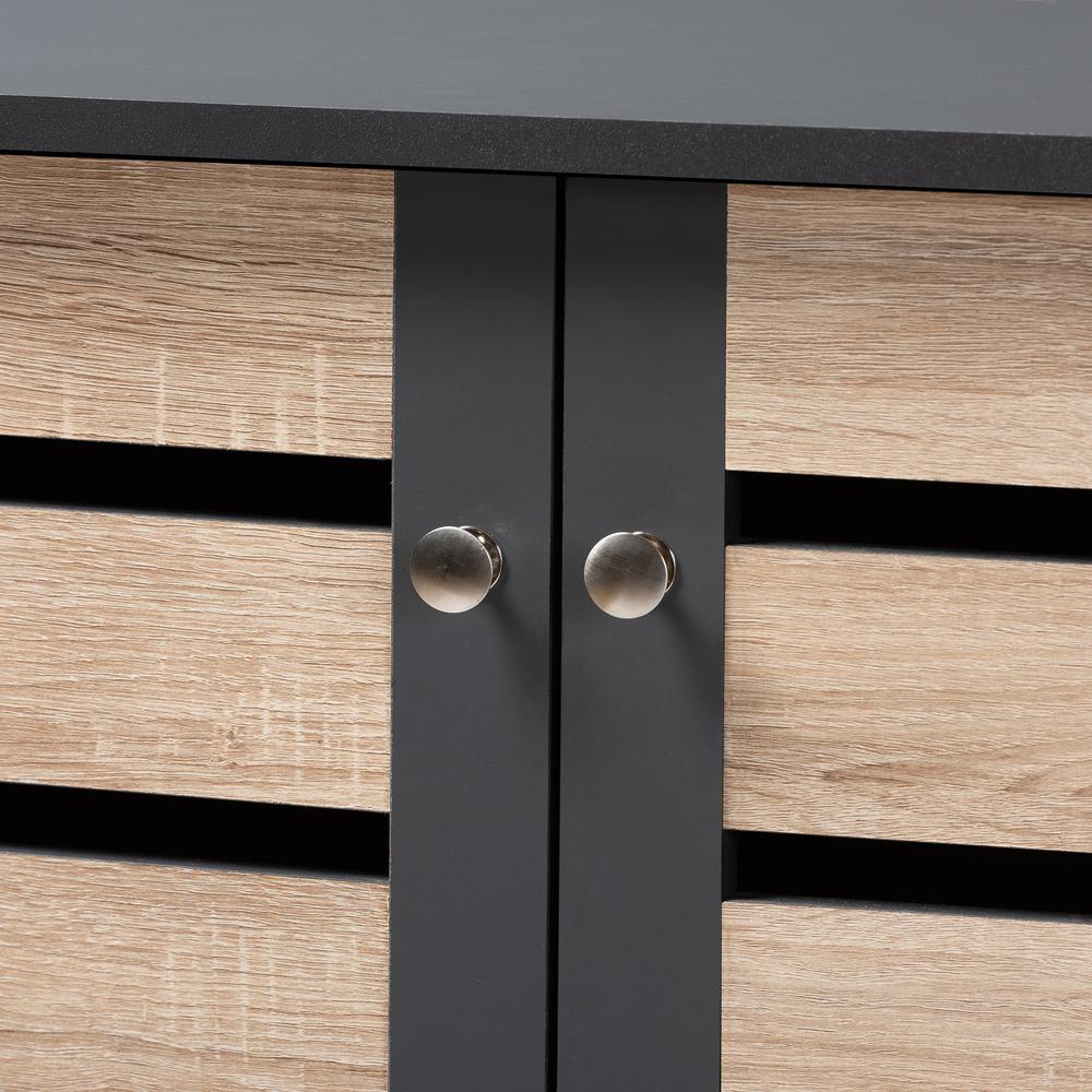 Two-Tone Oak and Dark Gray 4-Door Shoe Storage Cabinet. Picture 15