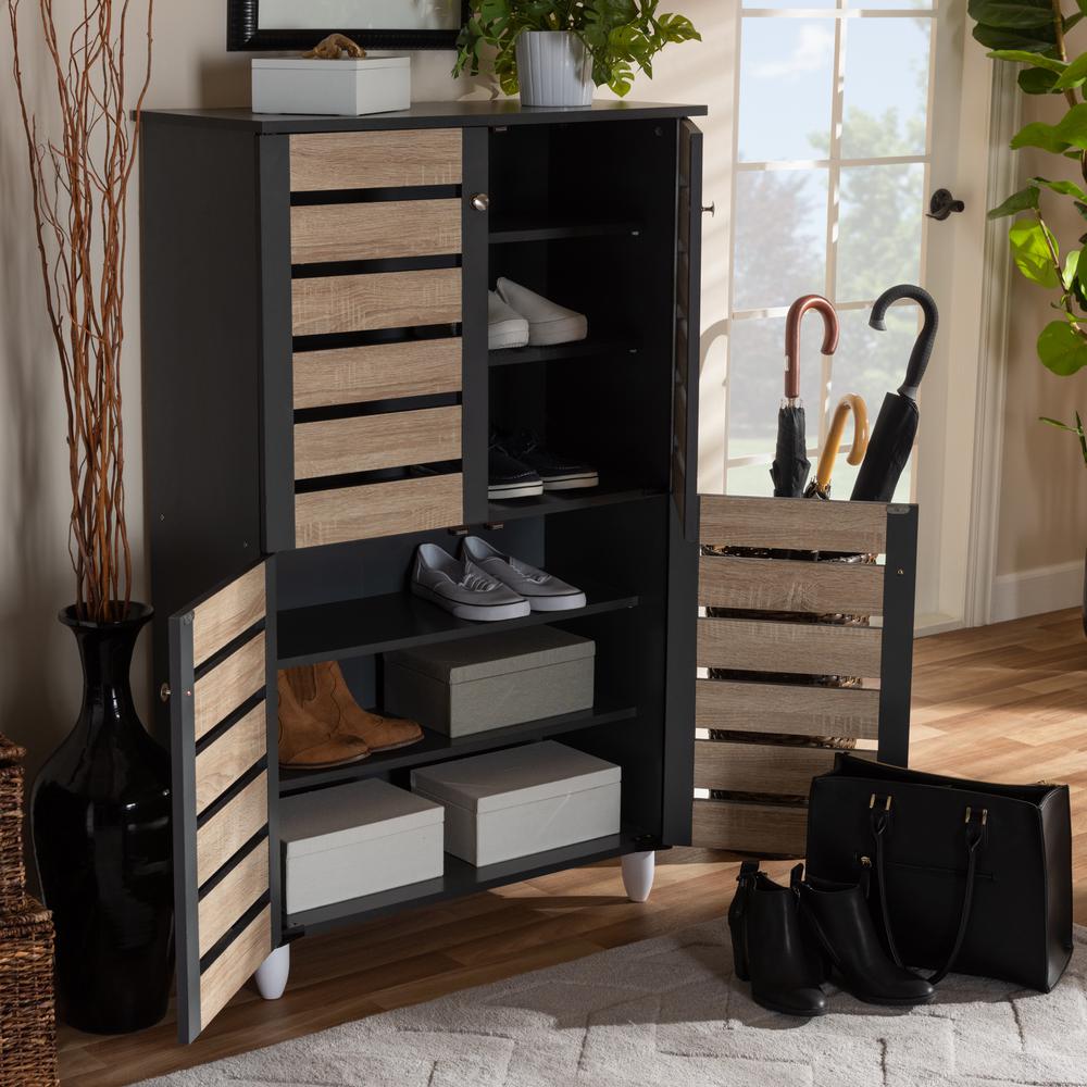 Baxton Studio Gisela Modern and Contemporary Two-Tone Oak and Dark Gray 4-Door Shoe Storage Cabinet. Picture 9