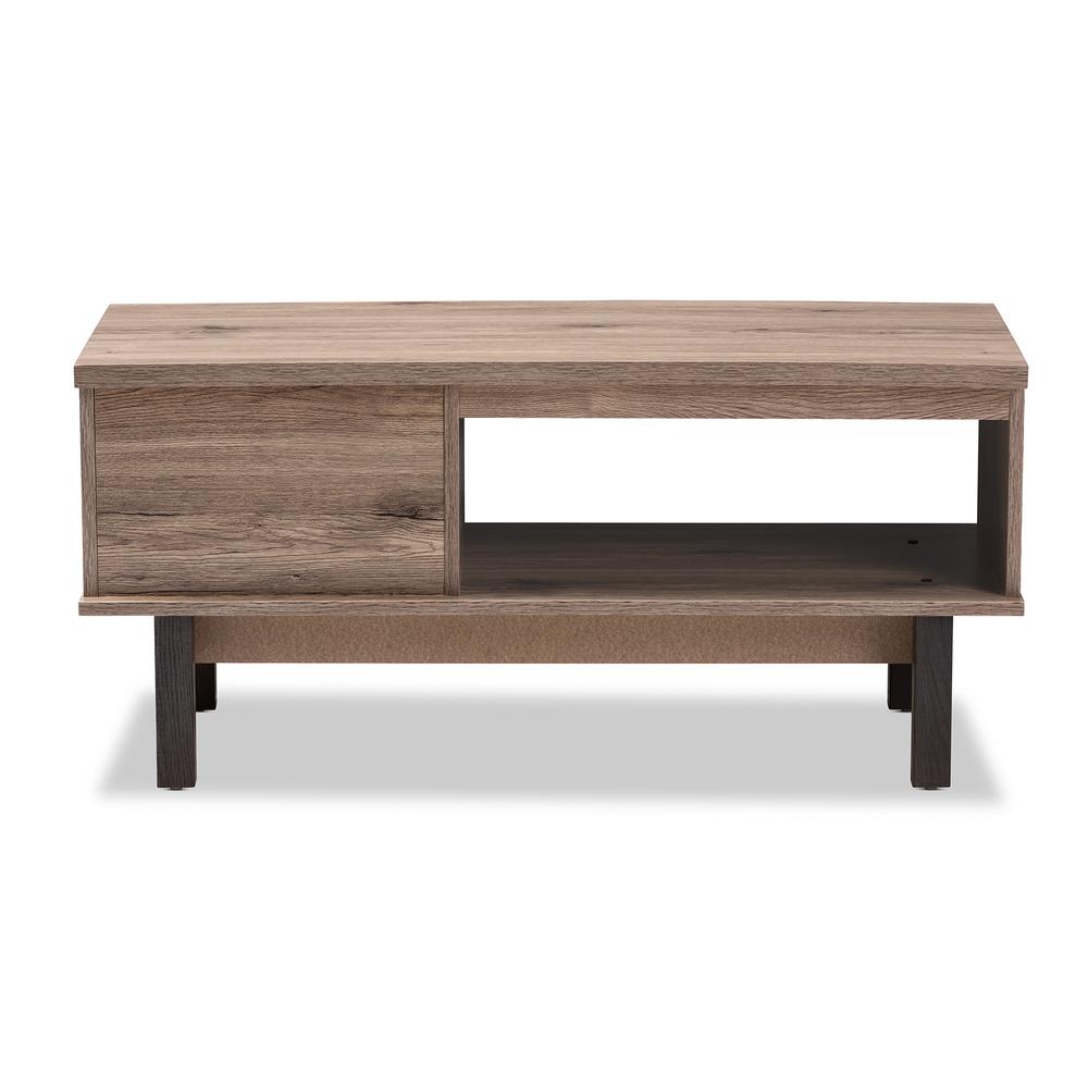 Two-Tone Oak Brown and Black Wood 1-Drawer Coffee Table. Picture 15