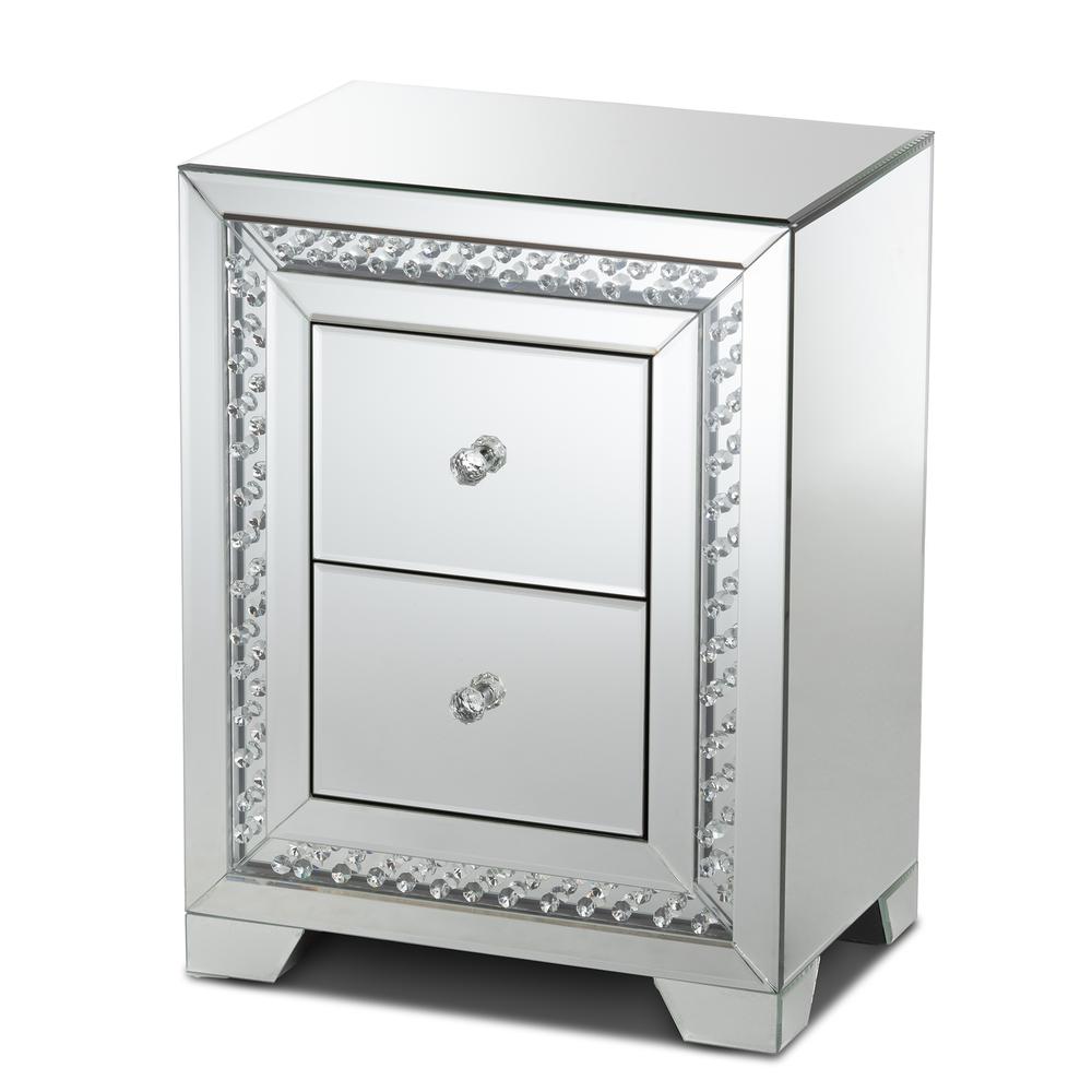 Hollywood Regency Glamour Style Mirrored 2-Drawer End Table. Picture 7
