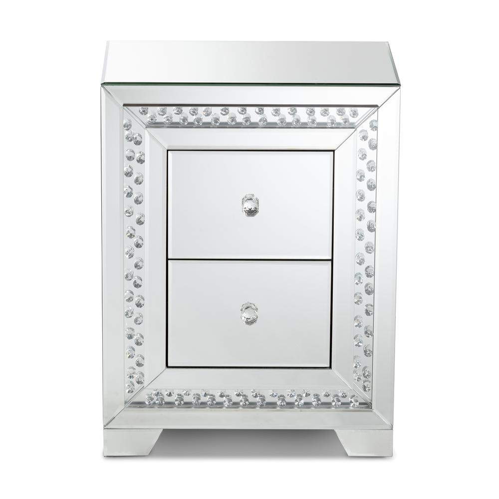 Hollywood Regency Glamour Style Mirrored 2-Drawer End Table. Picture 8