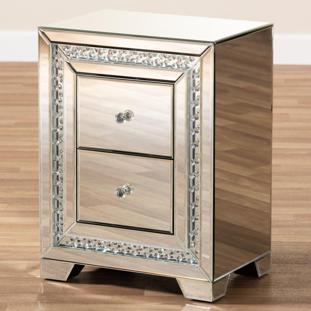 Hollywood Regency Glamour Style Mirrored 2-Drawer End Table. Picture 12