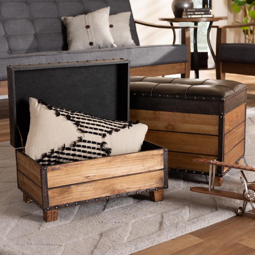 Leather Upholstered 2-Piece Wood Storage Trunk Ottoman Set. Picture 22