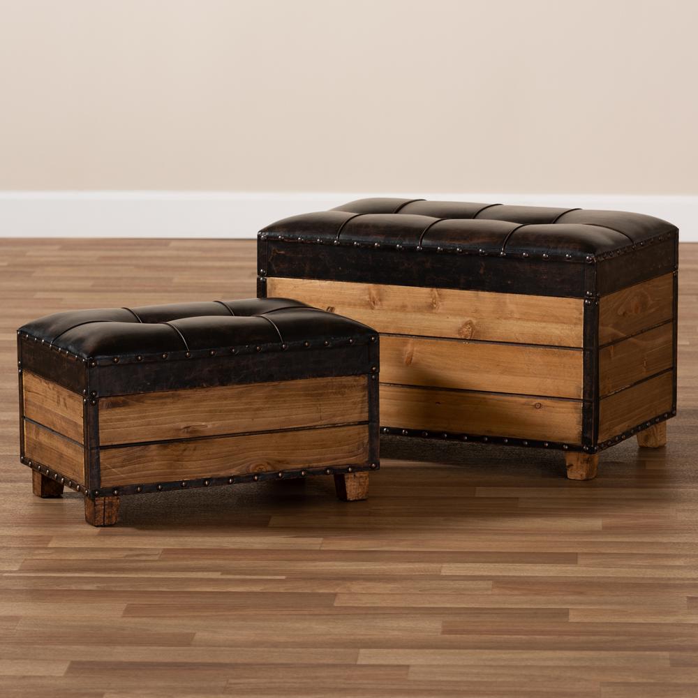 Leather Upholstered 2-Piece Wood Storage Trunk Ottoman Set. Picture 23