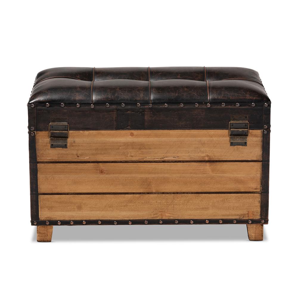 Leather Upholstered 2-Piece Wood Storage Trunk Ottoman Set. Picture 18