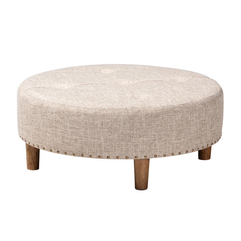 Beige Fabric Upholstered Natural Wood Cocktail Ottoman. Picture 8