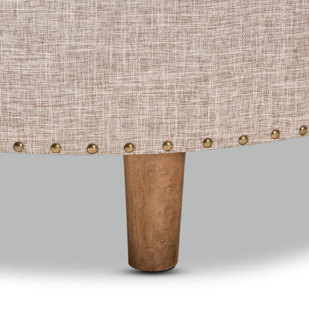 Beige Fabric Upholstered Natural Wood Cocktail Ottoman. Picture 11