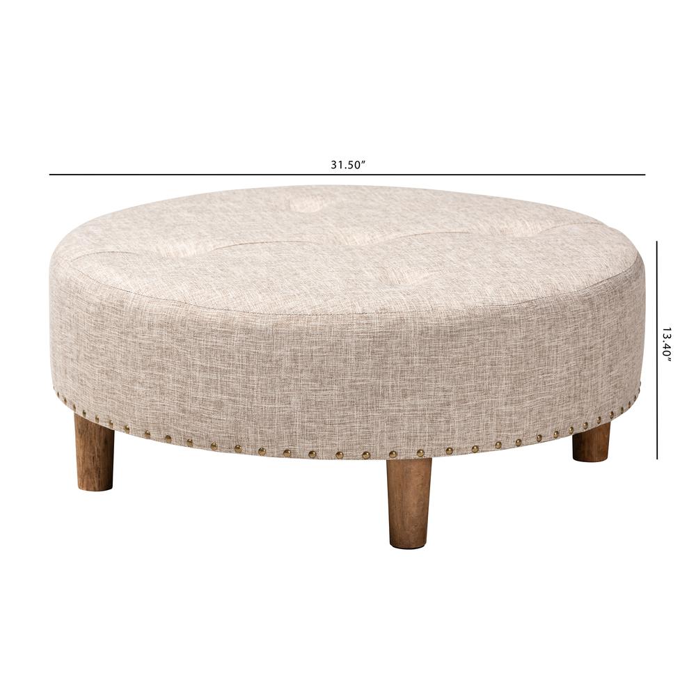 Beige Fabric Upholstered Natural Wood Cocktail Ottoman. Picture 14