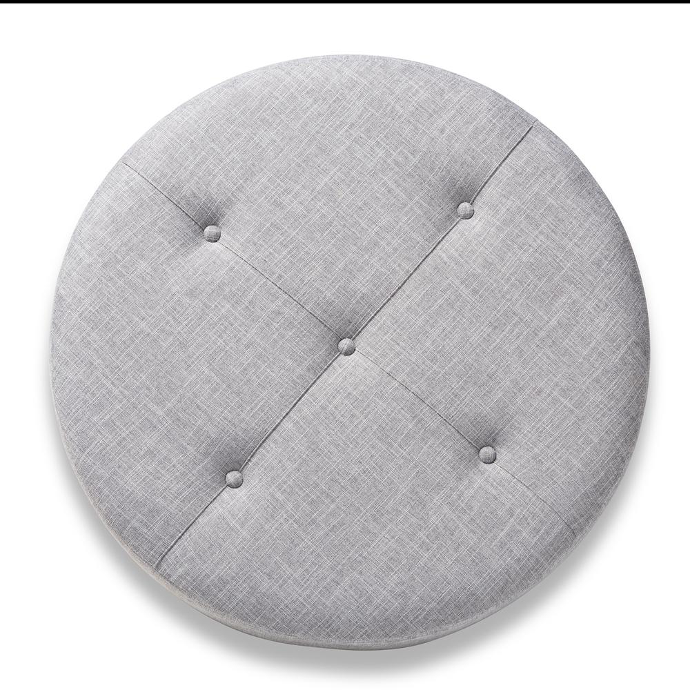 Light Gray Fabric Upholstered Natural Wood Cocktail Ottoman. Picture 9