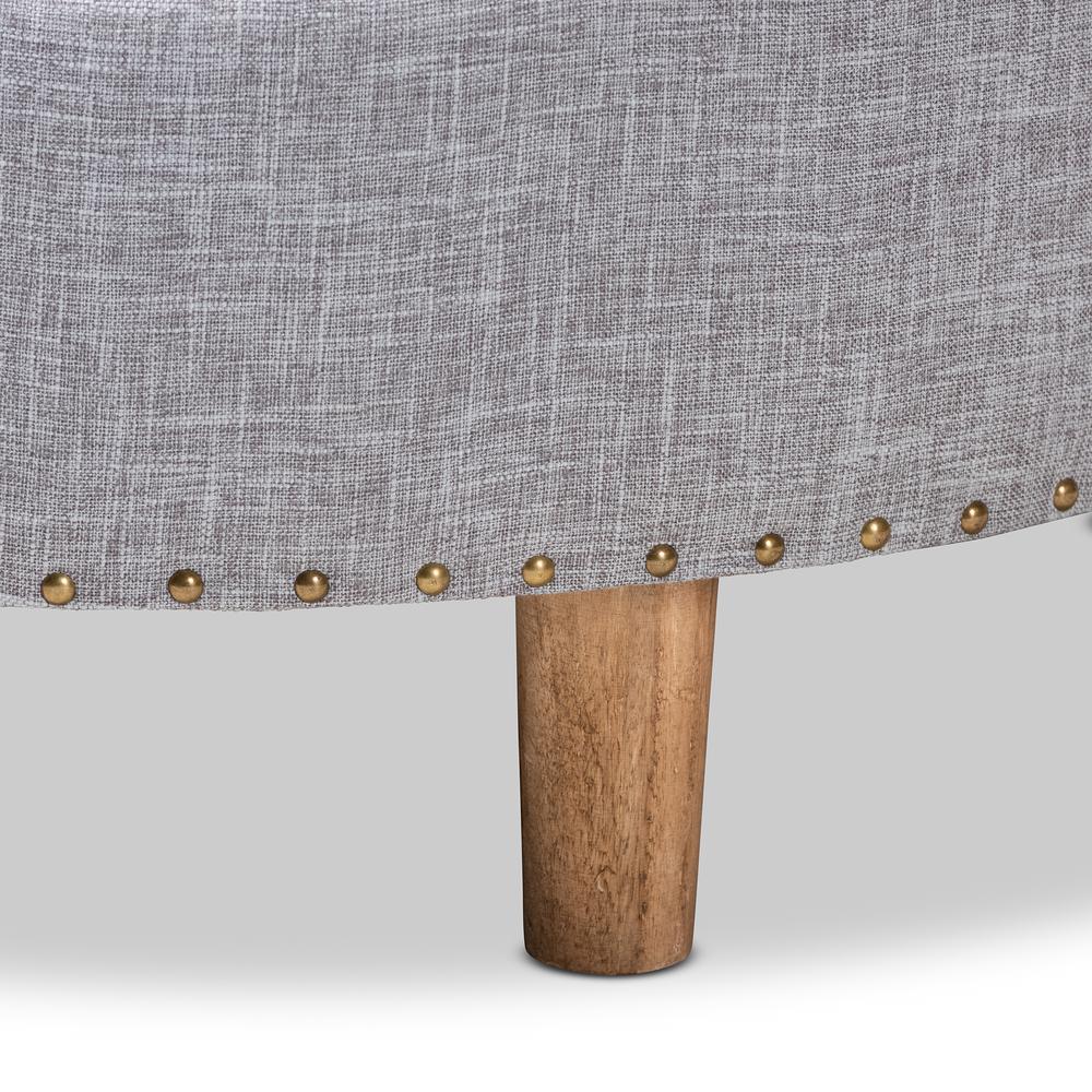 Light Gray Fabric Upholstered Natural Wood Cocktail Ottoman. Picture 11