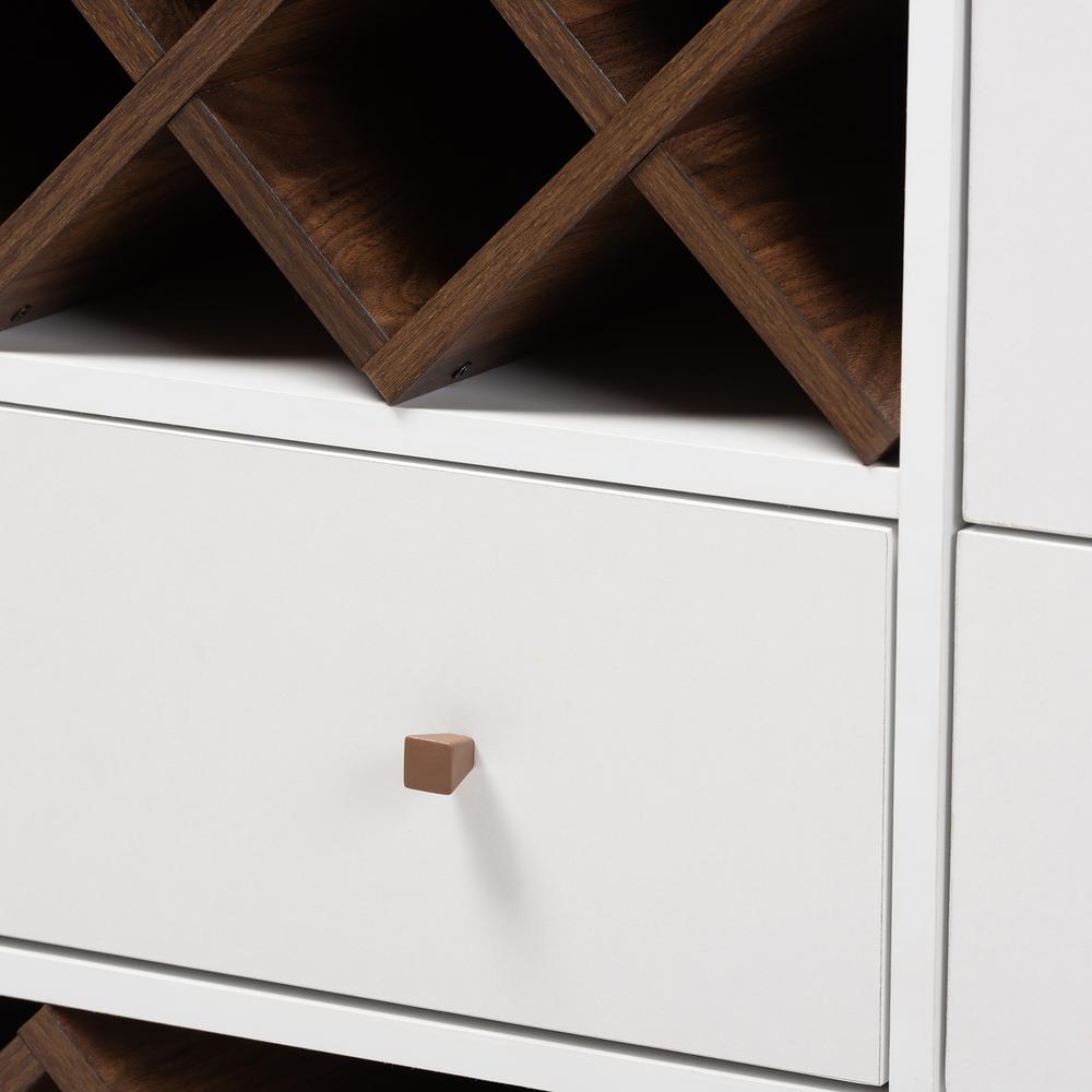Savino Mid-Century Modern White and Walnut Finished Wood Wine Cabinet. Picture 13