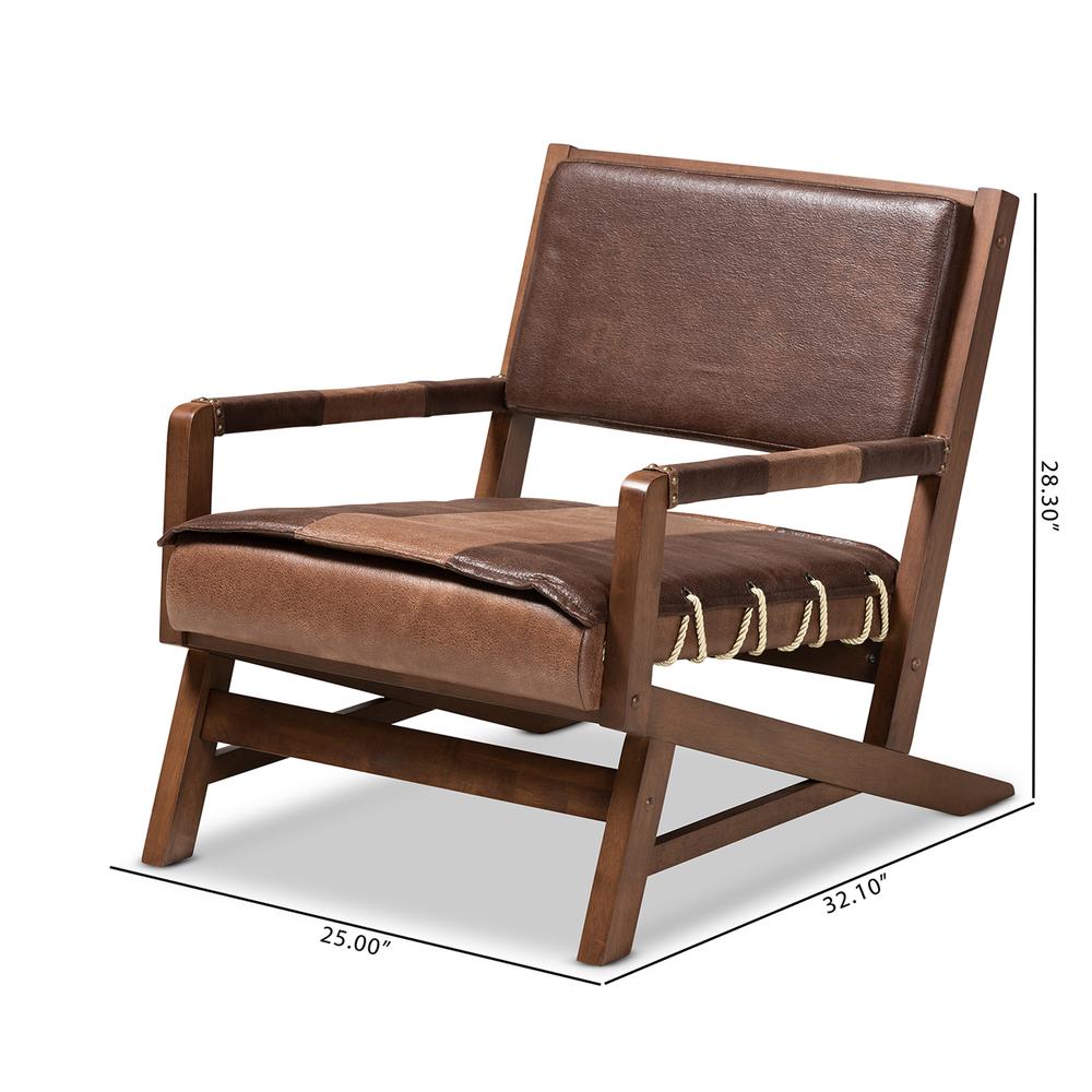 Rovelyn Rustic Brown Faux Leather Upholstered Walnut Finished Wood Lounge Chair. Picture 20