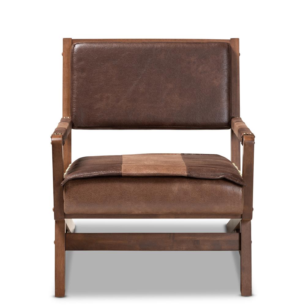 Rovelyn Rustic Brown Faux Leather Upholstered Walnut Finished Wood Lounge Chair. Picture 12