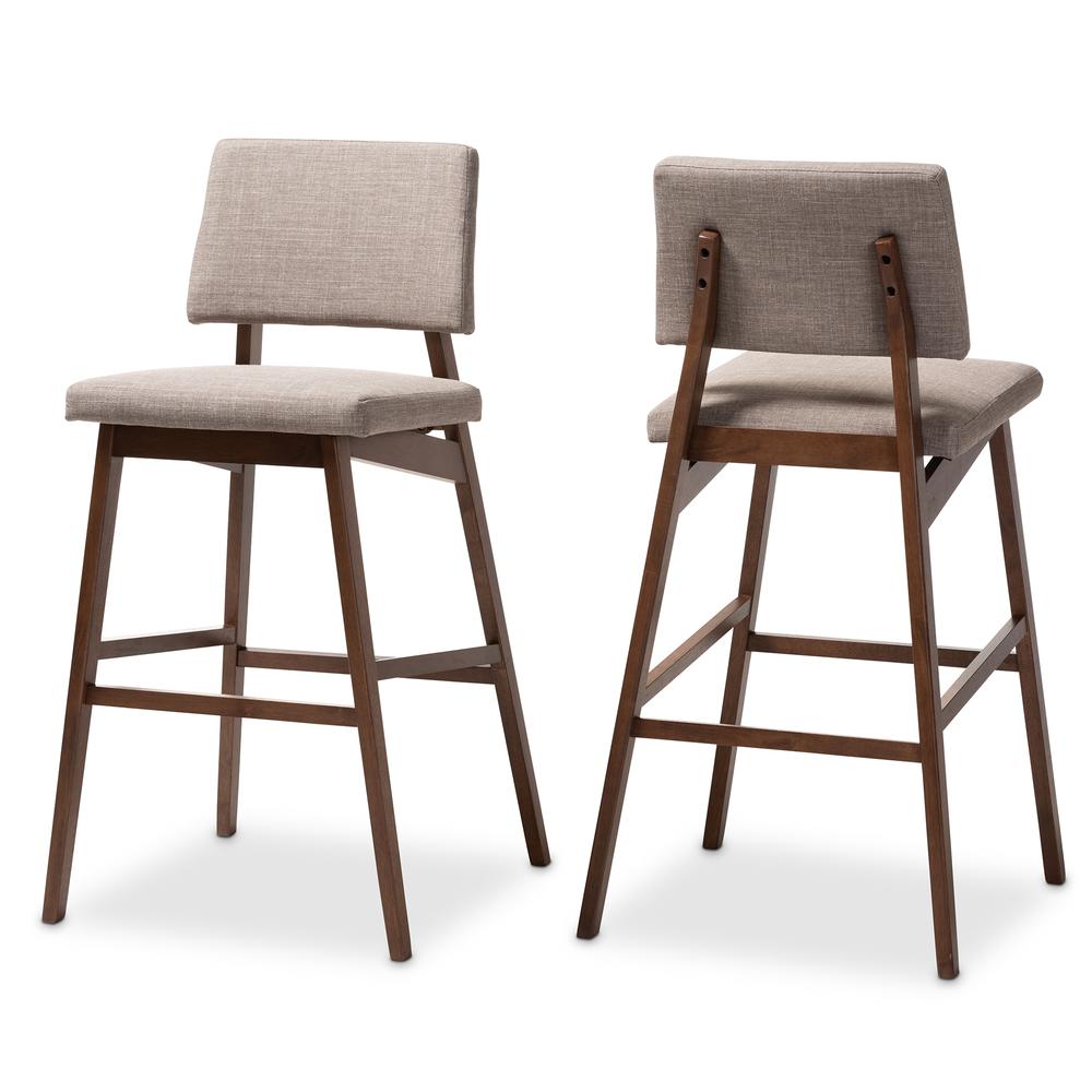 Light Gray Fabric Upholstered and Walnut-Finished Wood Bar Stool Set of 2. Picture 8