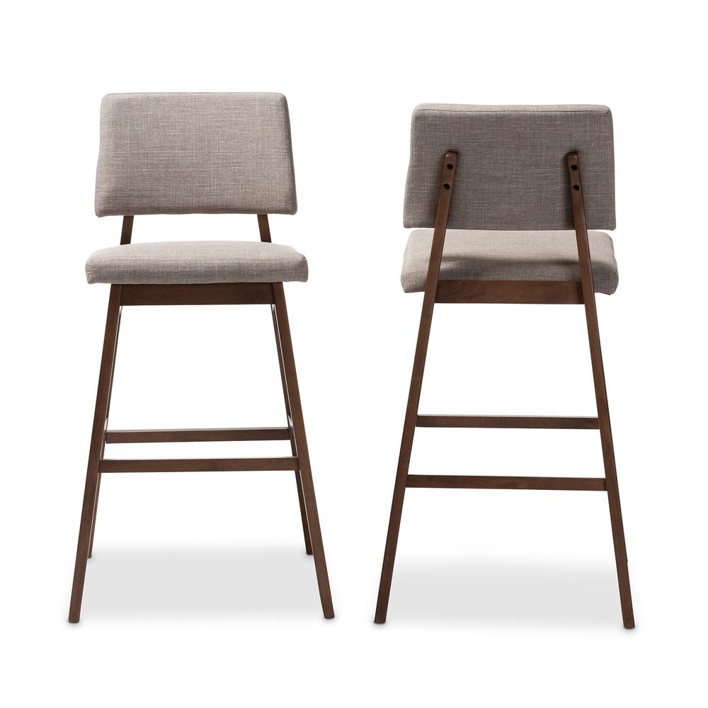 Light Gray Fabric Upholstered and Walnut-Finished Wood Bar Stool Set of 2. Picture 9