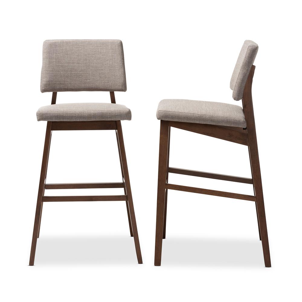 Light Gray Fabric Upholstered and Walnut-Finished Wood Bar Stool Set of 2. Picture 10