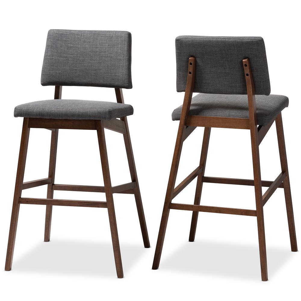 Dark Gray Fabric Upholstered and Walnut-Finished Wood Bar Stool Set of 2. Picture 8