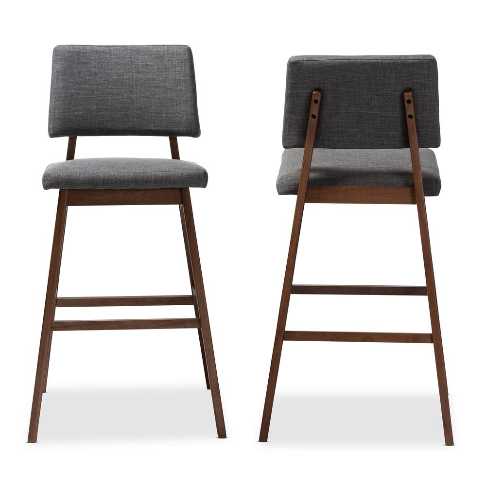Dark Gray Fabric Upholstered and Walnut-Finished Wood Bar Stool Set of 2. Picture 9