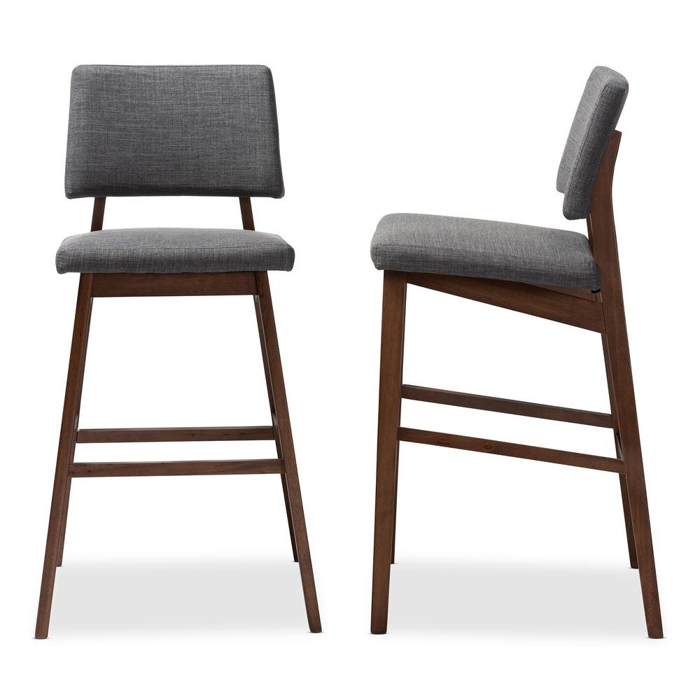 Dark Gray Fabric Upholstered and Walnut-Finished Wood Bar Stool Set of 2. Picture 10
